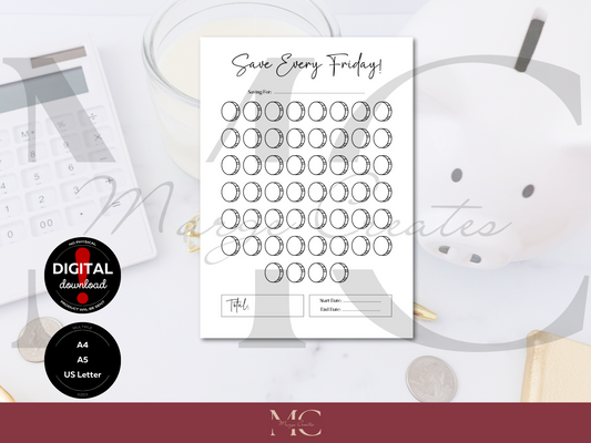 52 Week Friday Money Saving Challenge, Coins Saving Challenge