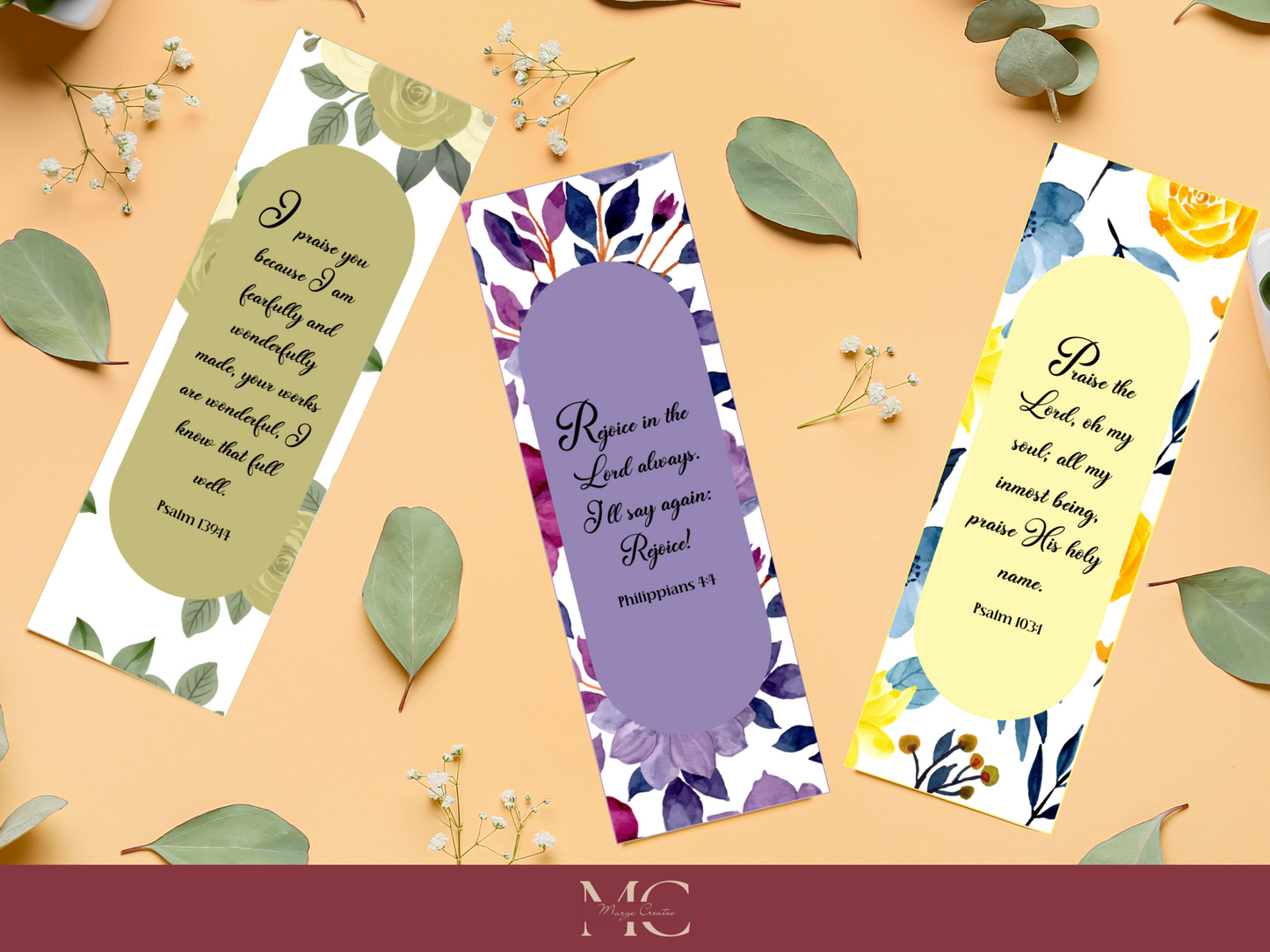 26pc Alphabetical Floral Bible Verse Bookmark Bundle, Printable Christian Bookmark Set with Bible Verses for Women