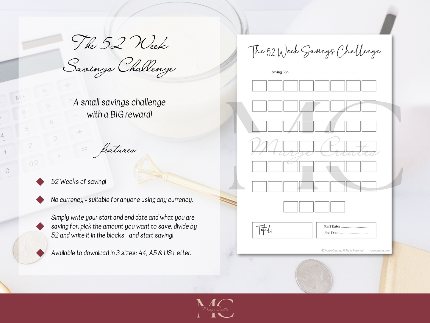 The 52-Week Savings Challenge Tracker, One Year Savings Challenge