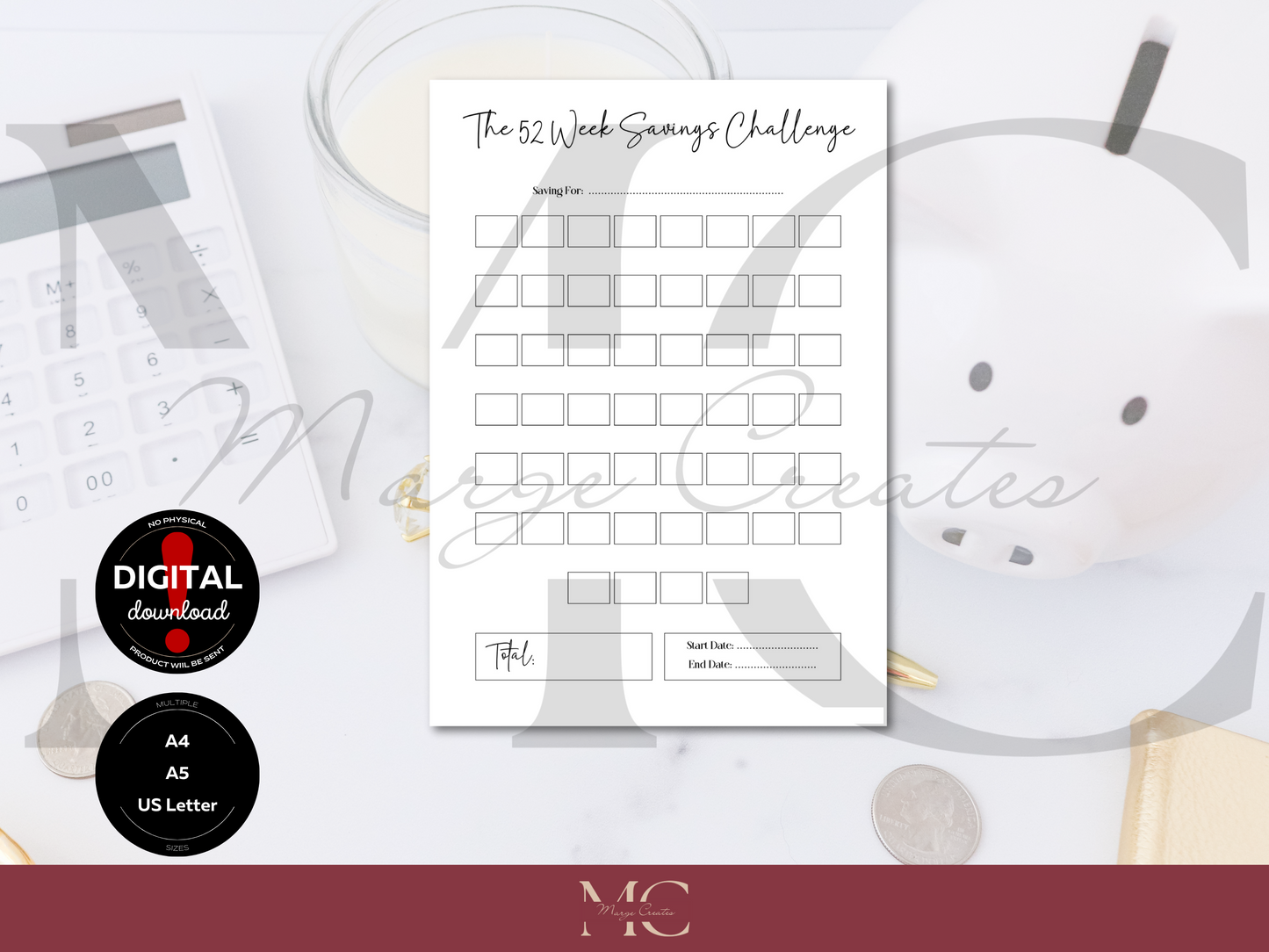 The 52-Week Savings Challenge Tracker, One Year Savings Challenge