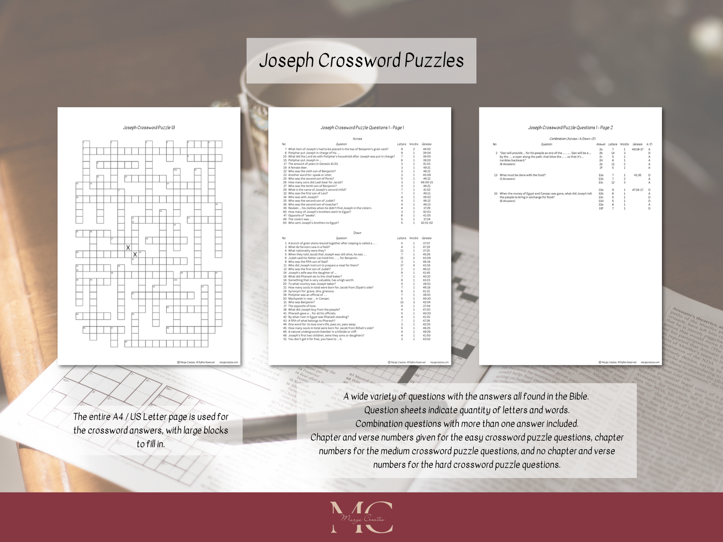 Bible Word Puzzle Bundle - Joseph in Egypt - Crossword, Word Search, Word Scramble