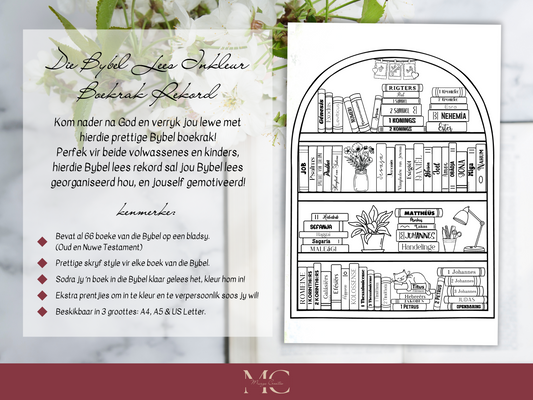 Afrikaans Bybel Inkleur Boekrak en Bybel Hoofstuk Rekord Bundel