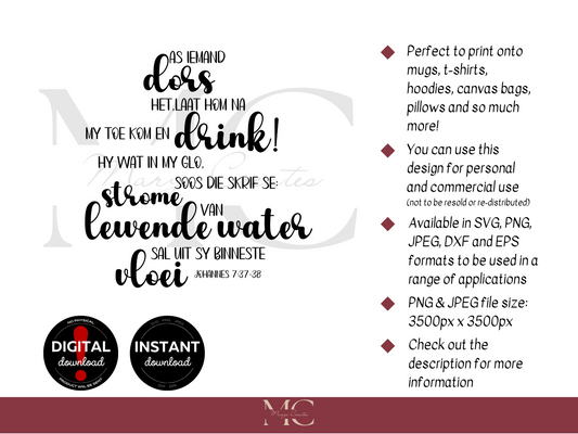 As Iemand Dors Het, Laat Hom Na My Toe Kom En Drink PNG & SVG