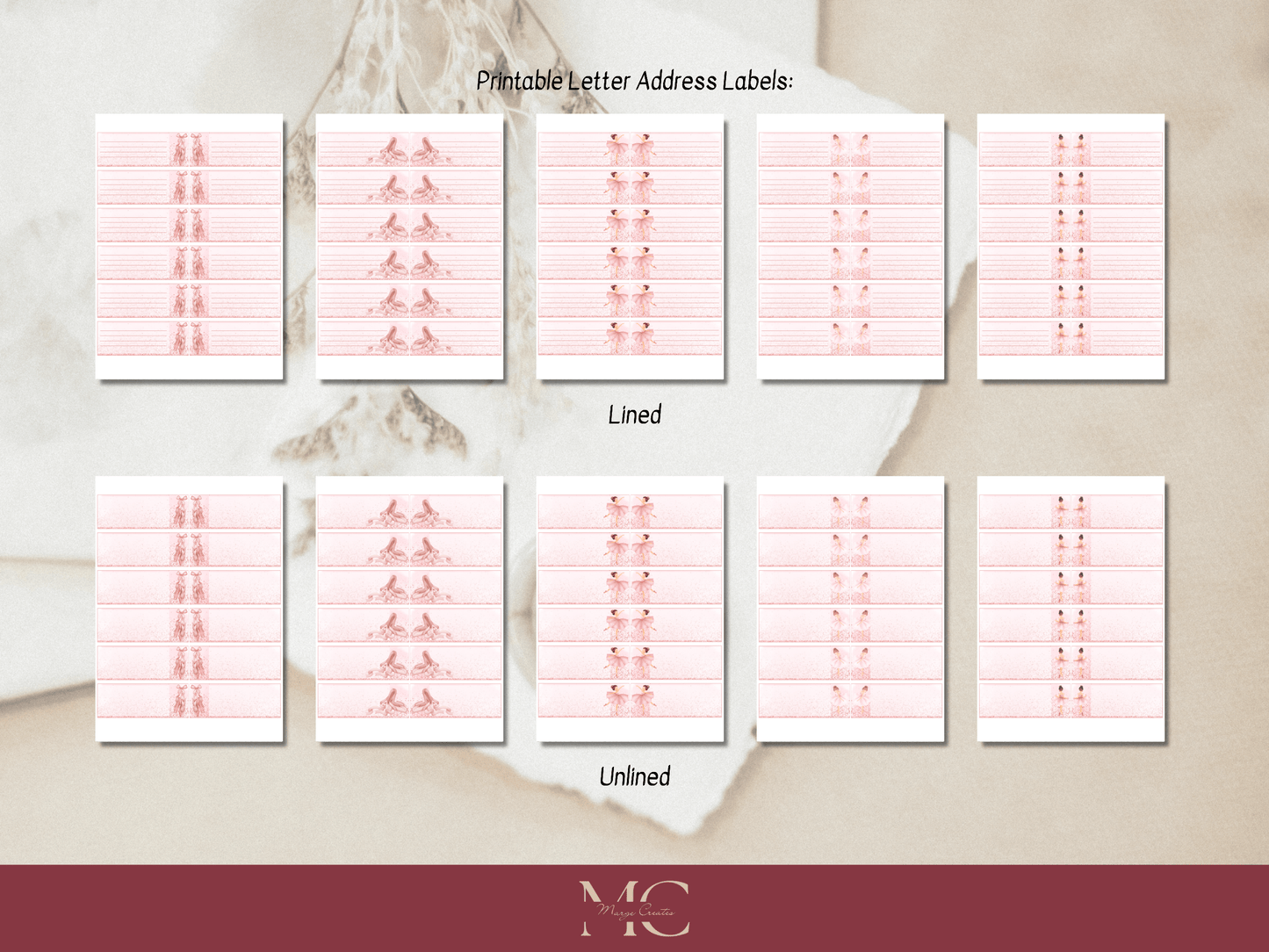 Pink Ballerina Letter Paper Writing Stationary Set - Writing Paper, Address Labels, Envelope Decoration/Card, 12 Designs - 98 Pages