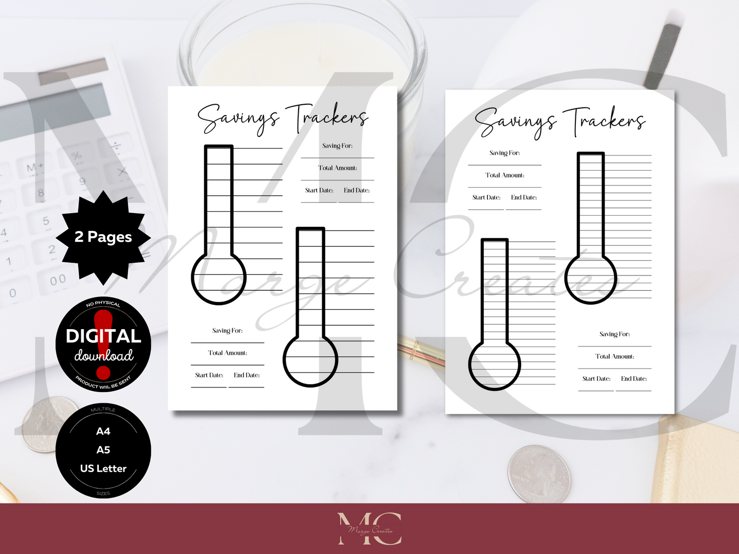 Savings Thermometers, Money Saving Challenge, Savings Tracker