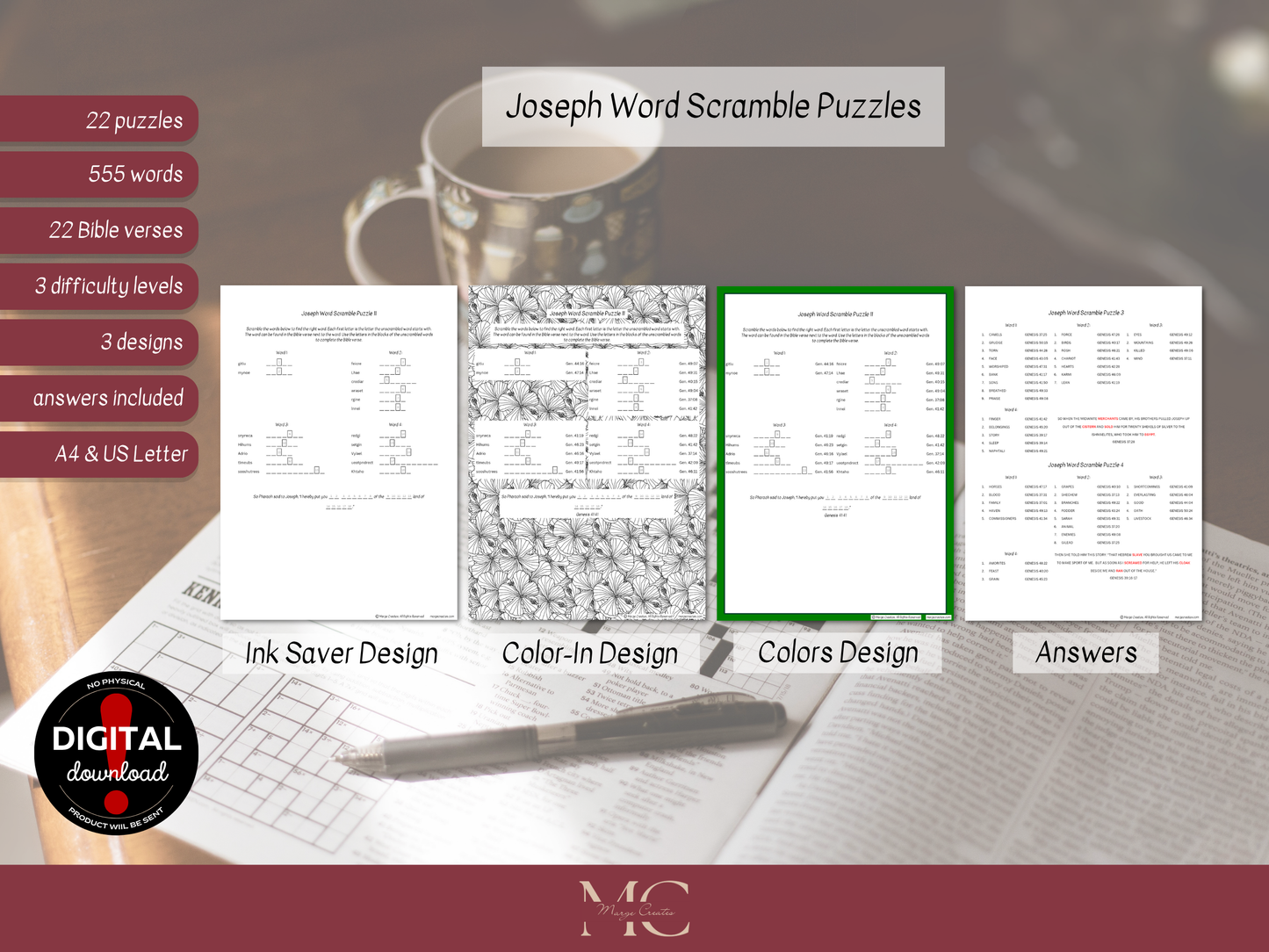Bible Word Puzzle Bundle - Joseph in Egypt - Crossword, Word Search, Word Scramble