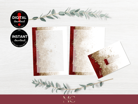 Color & Gold Paper Writing Stationary Set - Writing Paper, Address Labels, Envelope Decoration/Card, 6 Designs - 57 Pages