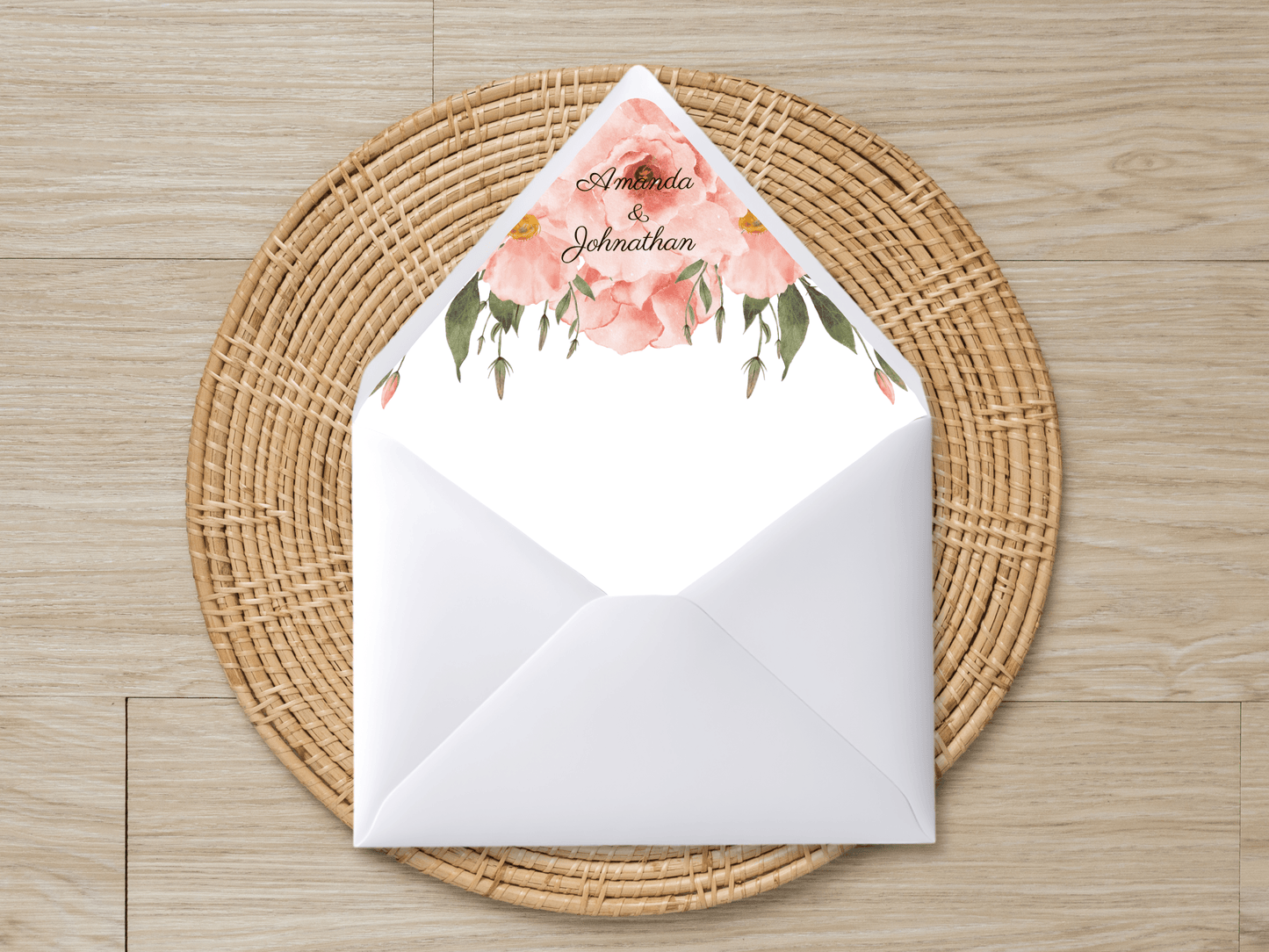 Soft Pink Floral Wedding Invitation Suite with Envelope Decoration Templates, (2Pc), Design 1, Printable Templates