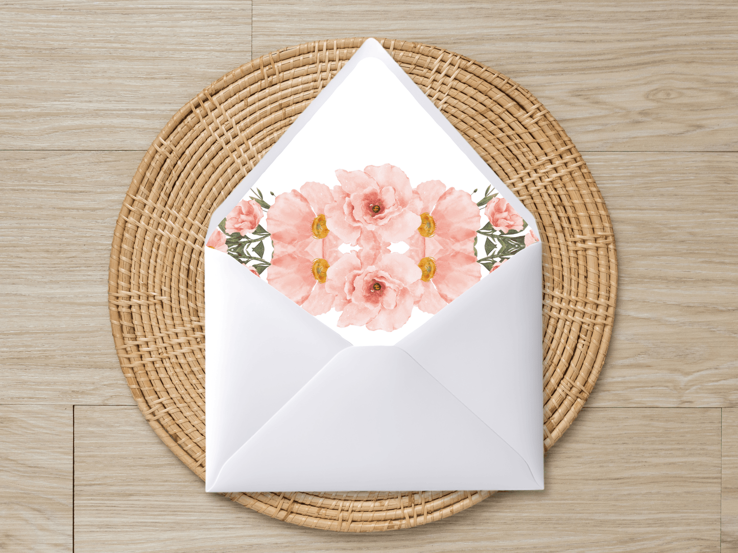 Soft Pink Floral Wedding Invitation Suite with Envelope Decoration Templates, (WA), Design 3, Printable Templates