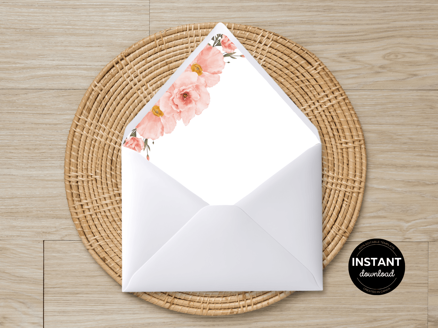 Soft Pink Floral Wedding Envelope Decoration Template Bundle, (WA), Liner Design 2, Printable Templates