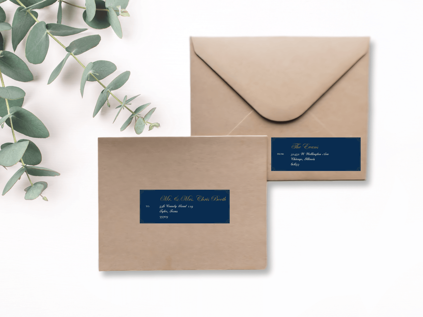 Elegant Blue & Gold Wedding Invitation Suite with Envelope Decoration Templates, Envelope Design 1 (2Pc), Printable Templates