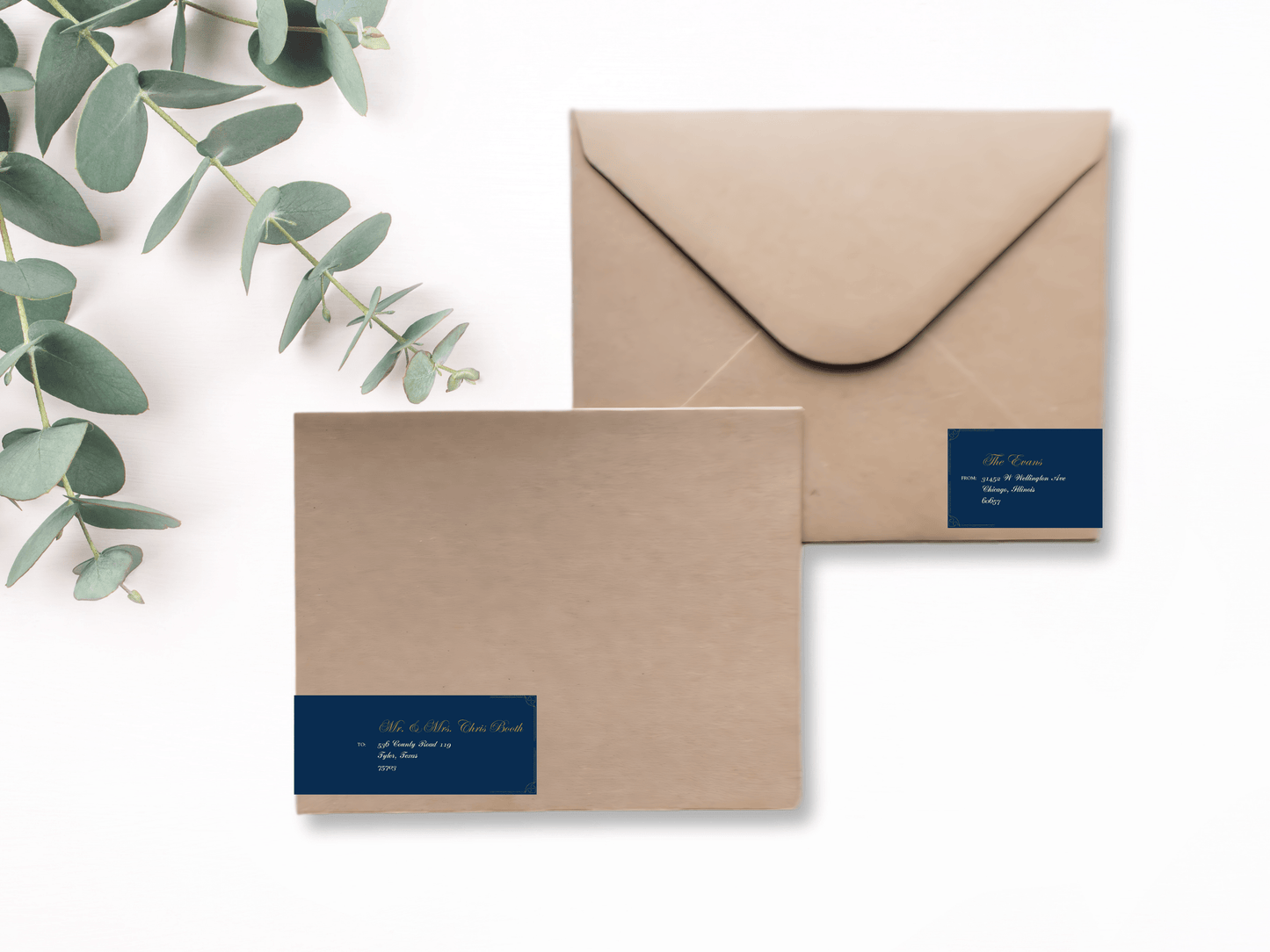 Elegant Blue & Gold Wedding Invitation Suite with Envelope Decoration Templates, Envelope Design 1 (WA), Printable Templates