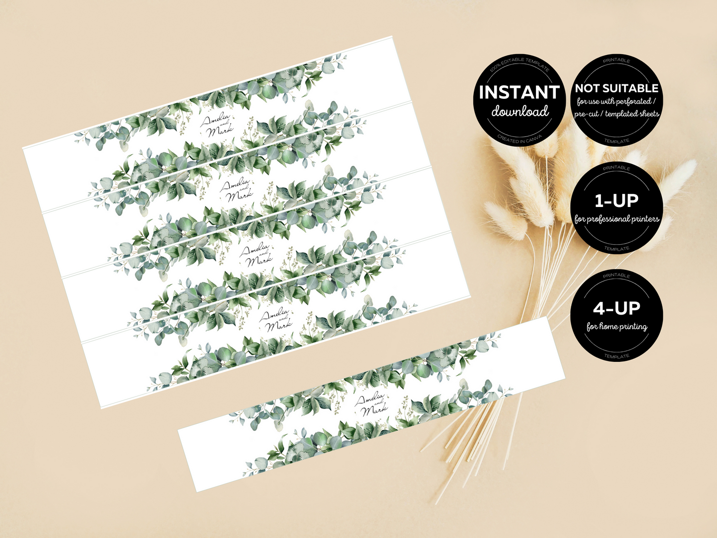 Eucalyptus & Gold Wedding Envelope Decoration Template Bundle, Printable Templates