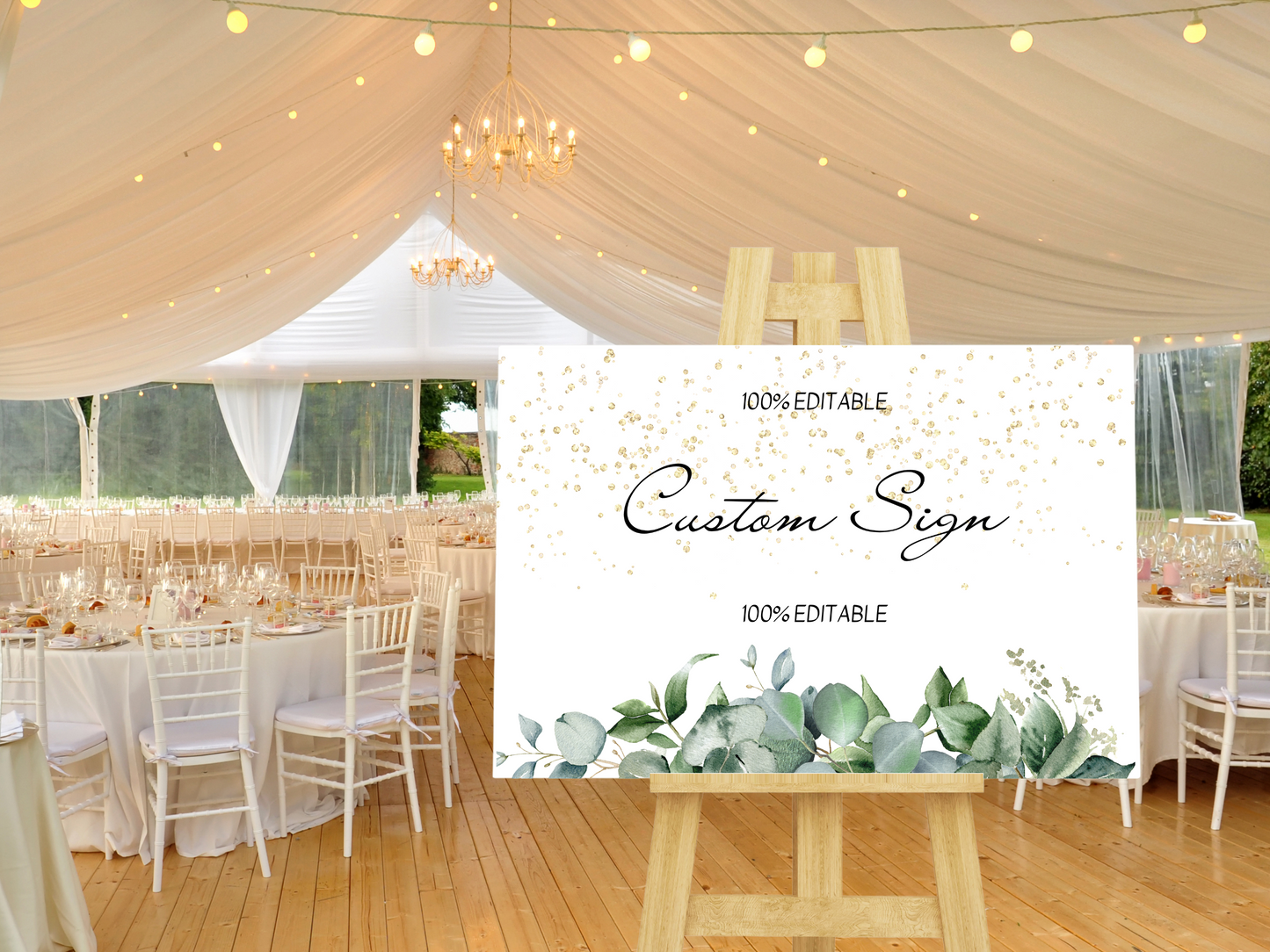 Eucalyptus & Gold Wedding Custom Sign Templates, Printable Templates