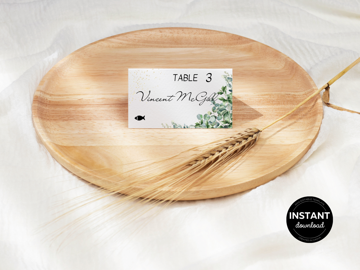 Eucalyptus & Gold Wedding Seating Card Templates, Printable Templates