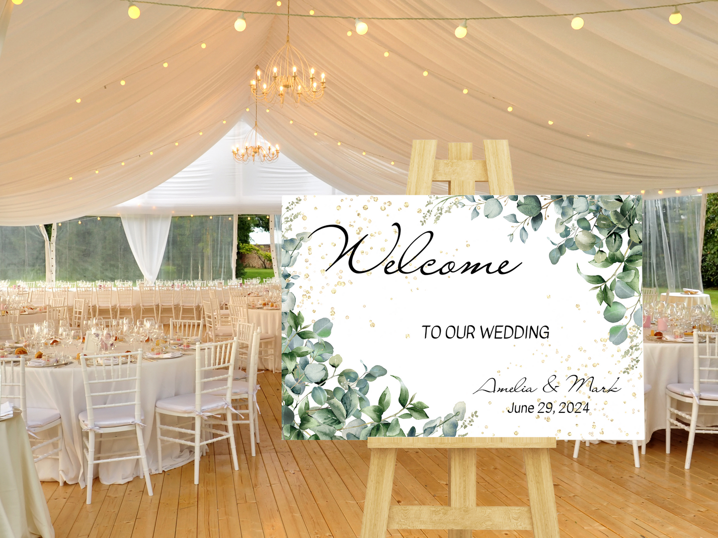 Eucalyptus & Gold Wedding Sign Template Bundle, Printable Templates
