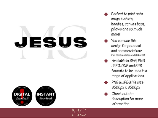Jesus - Faith, Joy, Love, Peace, Hope Design PNG & SVG