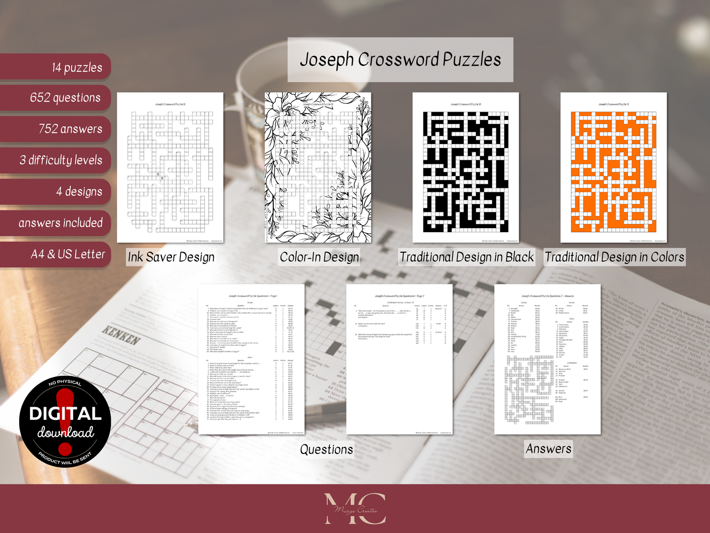 Bible Word Puzzle Bundle - Joseph in Egypt - Crossword, Word Search, Word Scramble