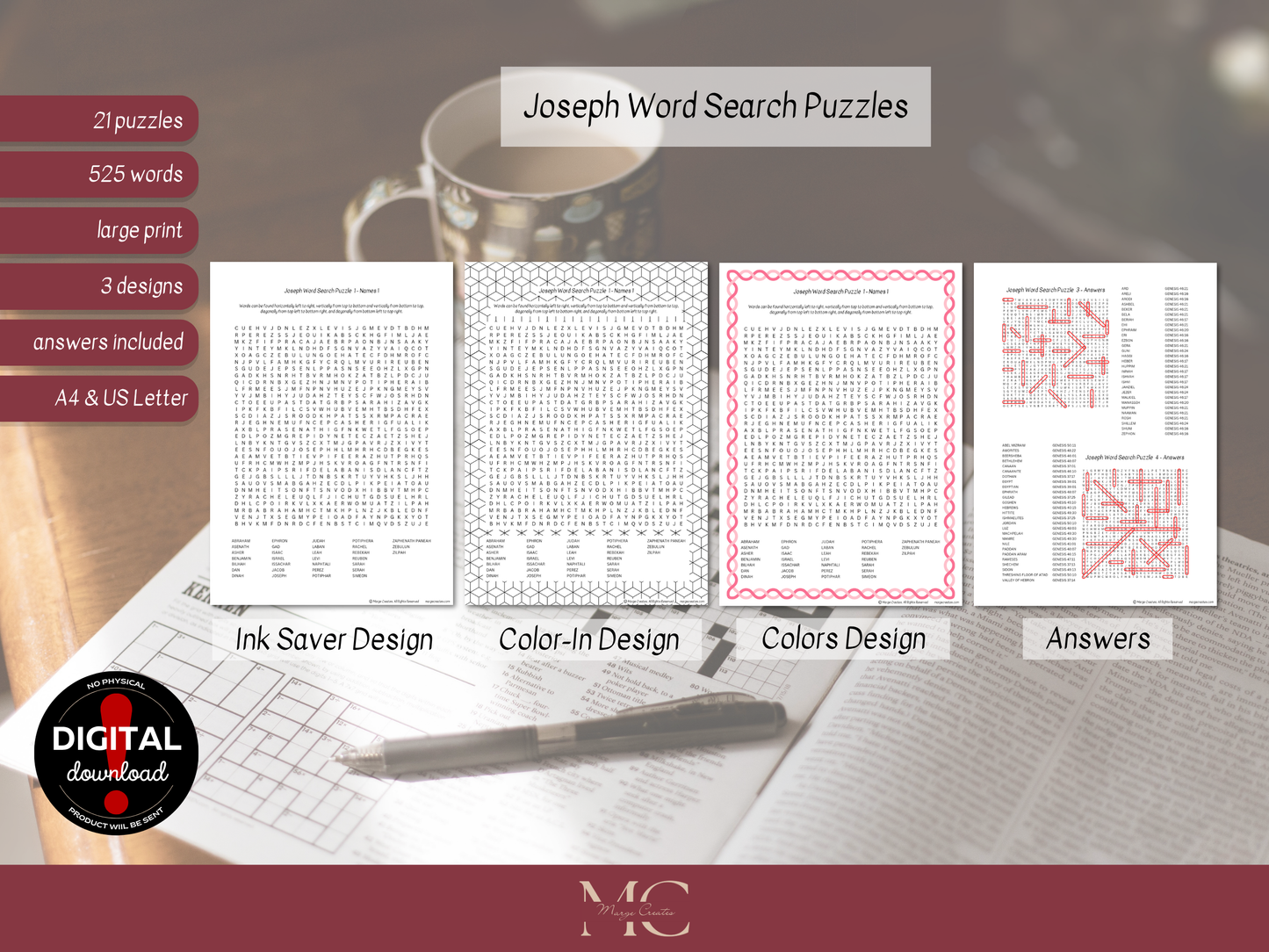 Bible Word Puzzle Bundle - Joseph in Egypt - Crossword, Word Search, Word Scramble