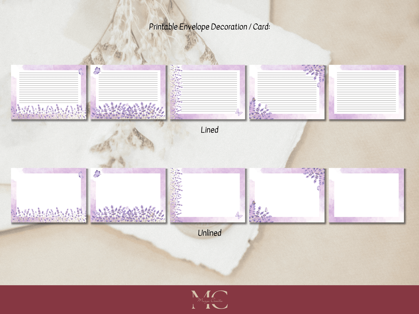 Lavender & Butterflies Letter Paper Writing Stationary Set - Writing Paper, Address Labels, Envelope Decoration/Card, 4 Designs - 32 Pages