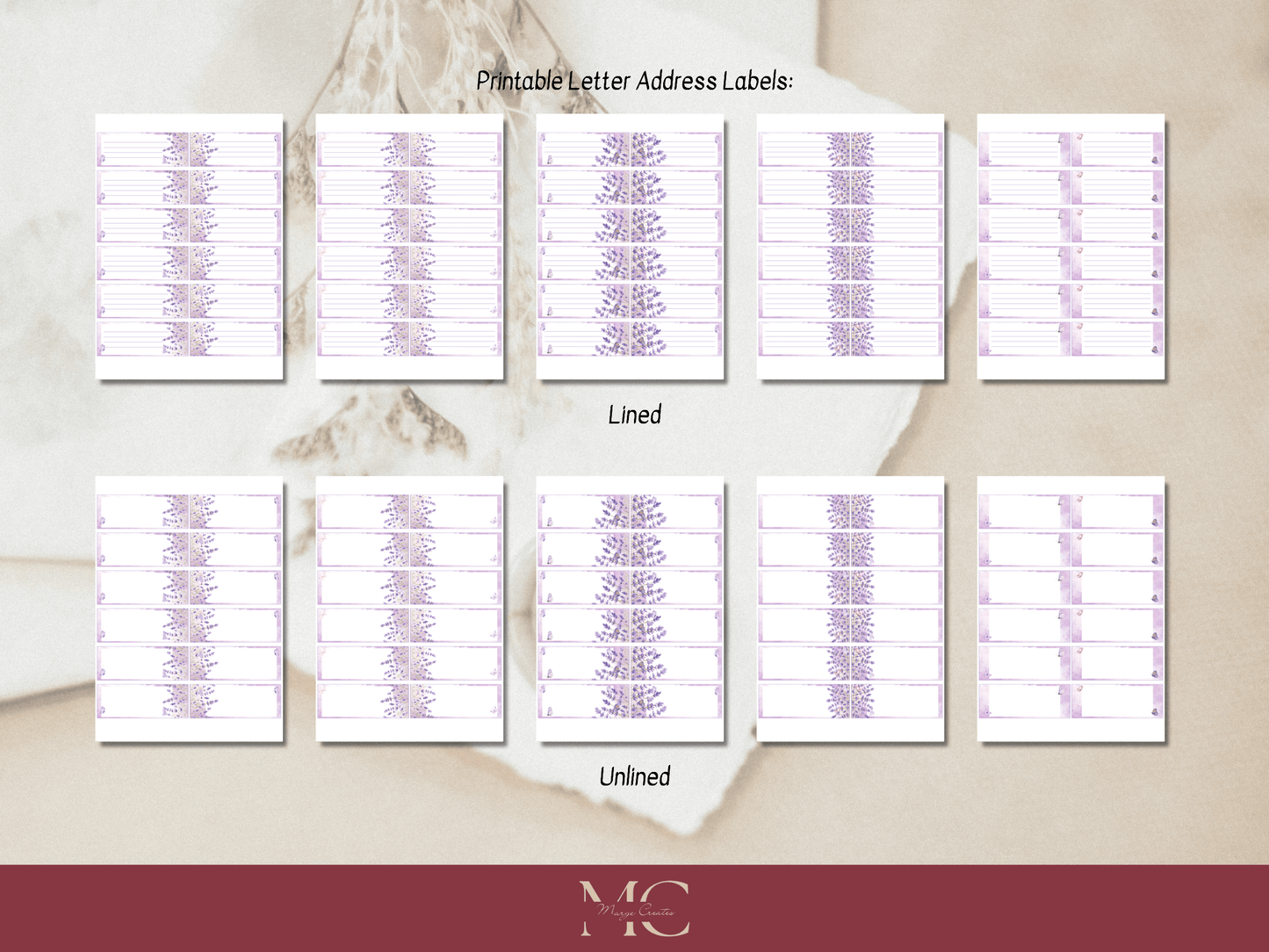 Lavender & Butterflies Letter Paper Writing Stationary Set - Writing Paper, Address Labels, Envelope Decoration/Card, 4 Designs - 32 Pages