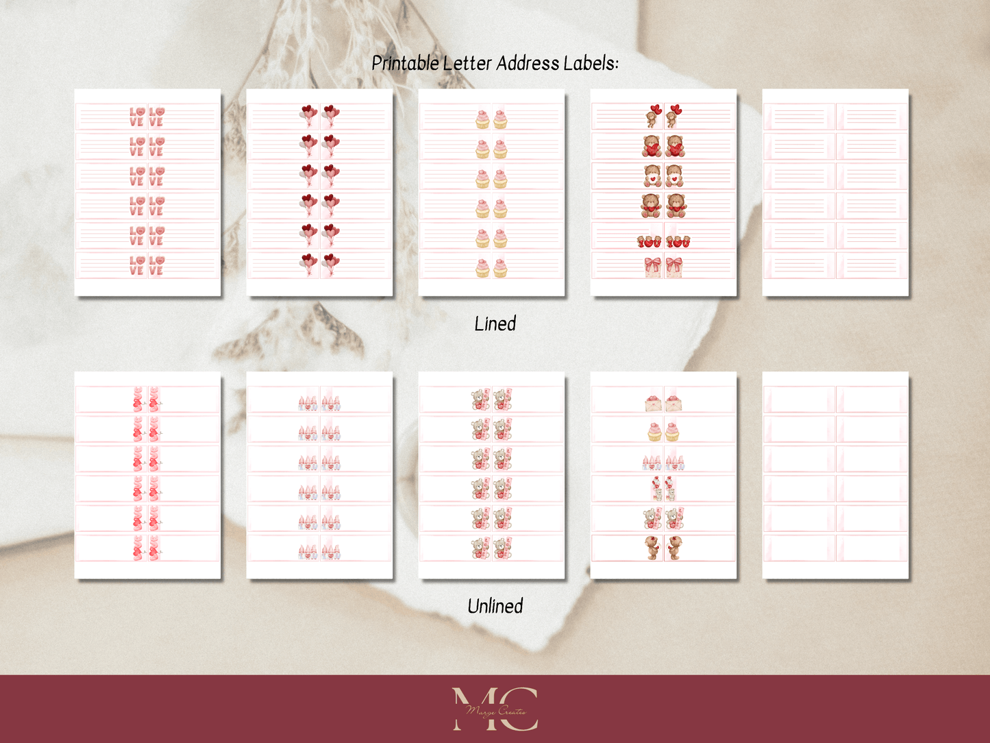 Love Letter Paper Writing Stationery Set - Writing Paper, Address Labels, Envelope Decoration/Card, 20 Designs - 220 Pages