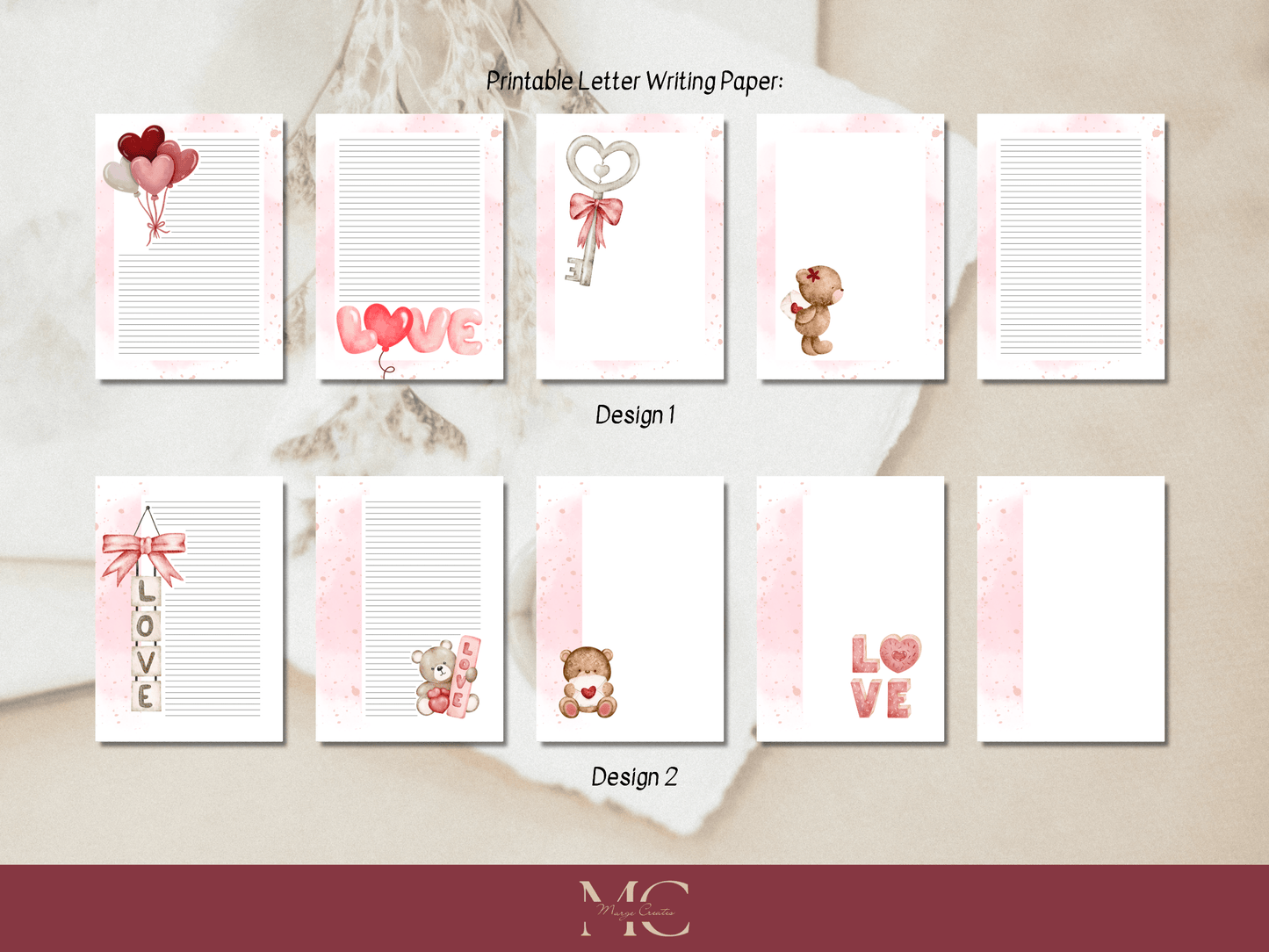 Love Letter Paper Writing Stationery Set - Writing Paper, Address Labels, Envelope Decoration/Card, 20 Designs - 220 Pages