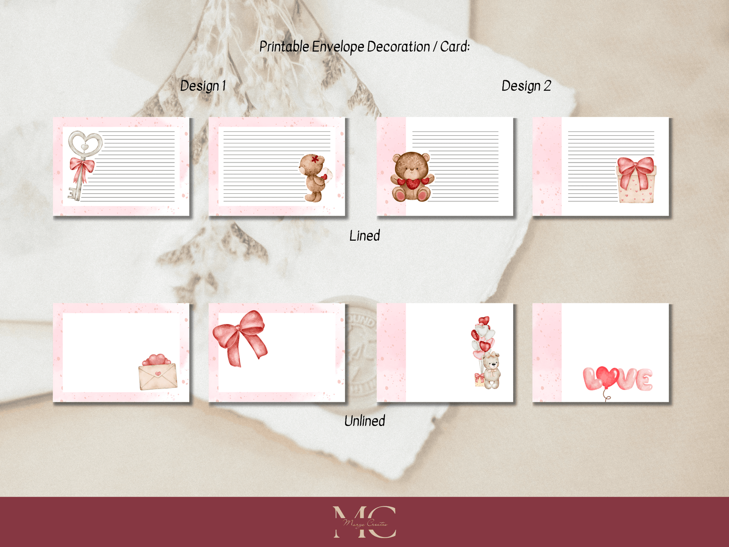 Love Letter Paper Writing Stationery Set - Writing Paper, Address Labels, Envelope Decoration/Card, 20 Designs - 220 Pages