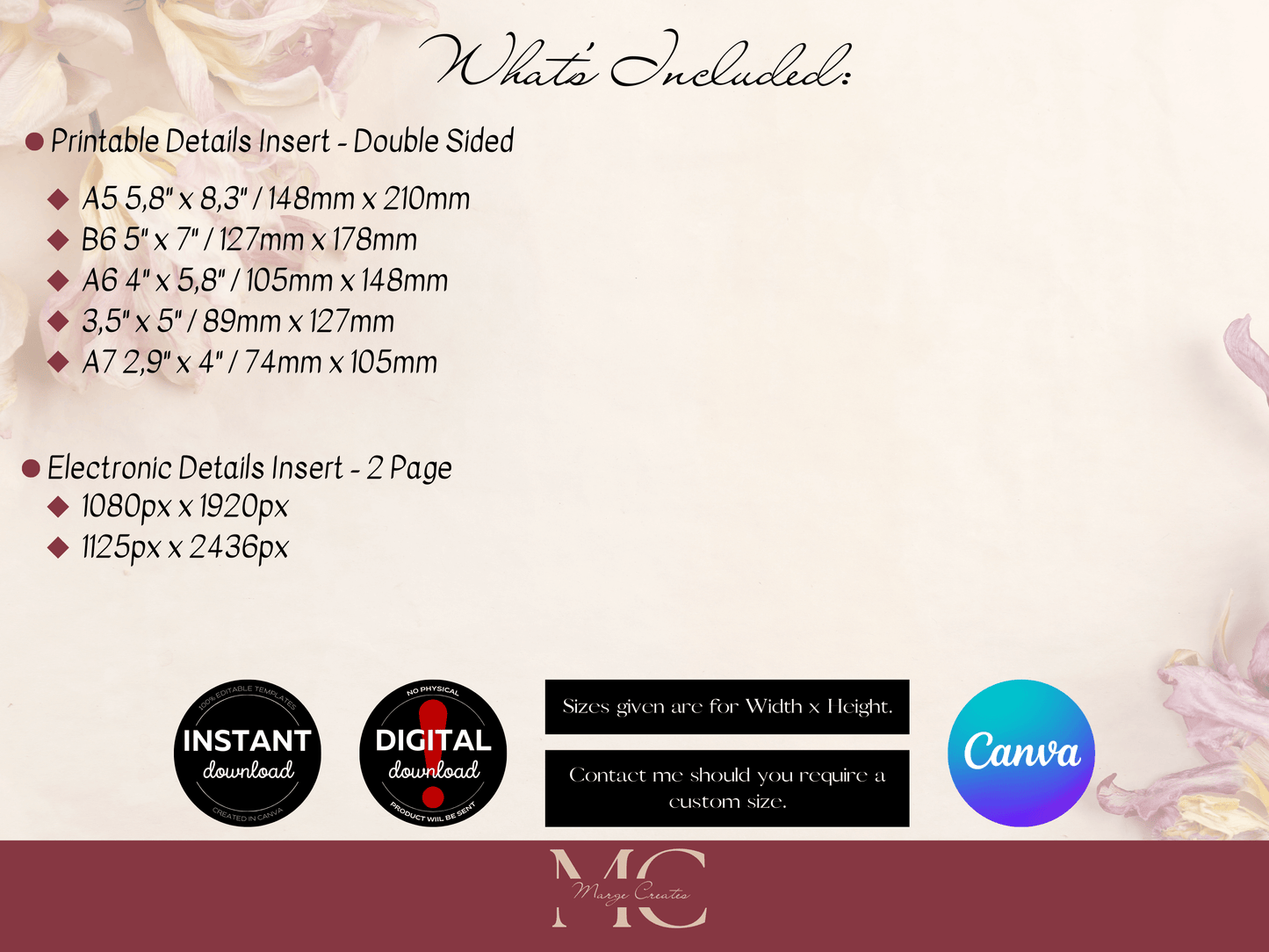 Eucalyptus & Gold Wedding Details Insert Templates, Printable & Digital Templates