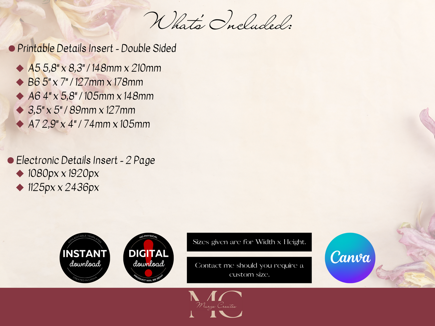 Modern Minimalist Wedding Details Insert Templates, Printable & Digital Templates