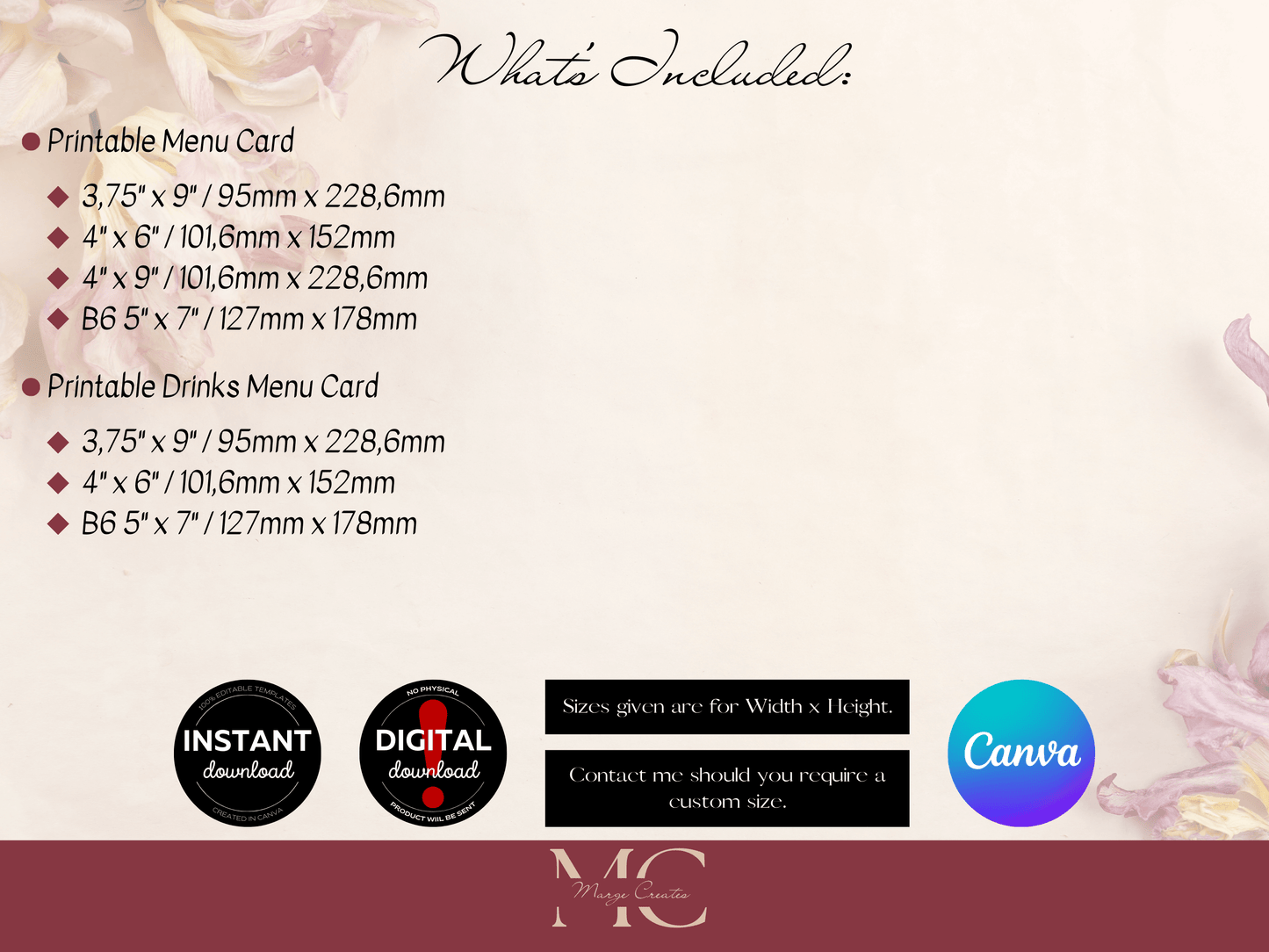 Eucalyptus & Gold Wedding Menu & Drinks Menu Templates, Printable Templates
