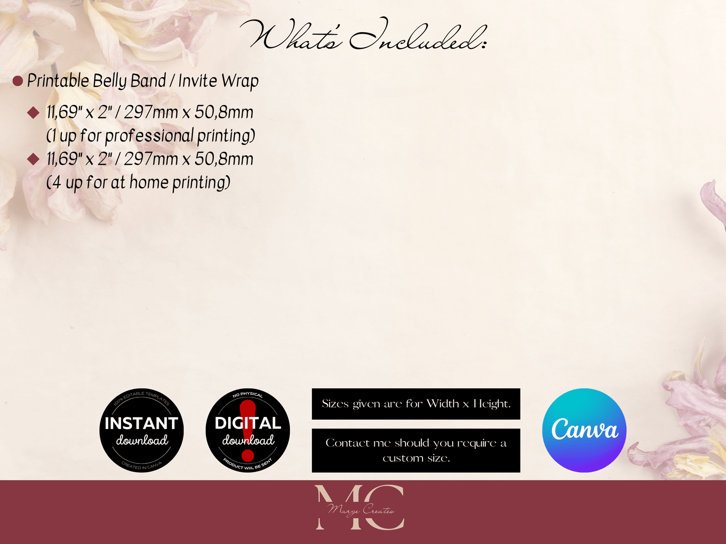 Eucalyptus Wedding Belly Band Templates, Printable Templates