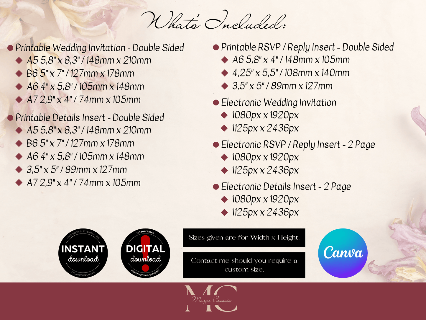 Eucalyptus & Gold Wedding Invitation & Insert Cards Template Bundle, Printable & Digital Templates