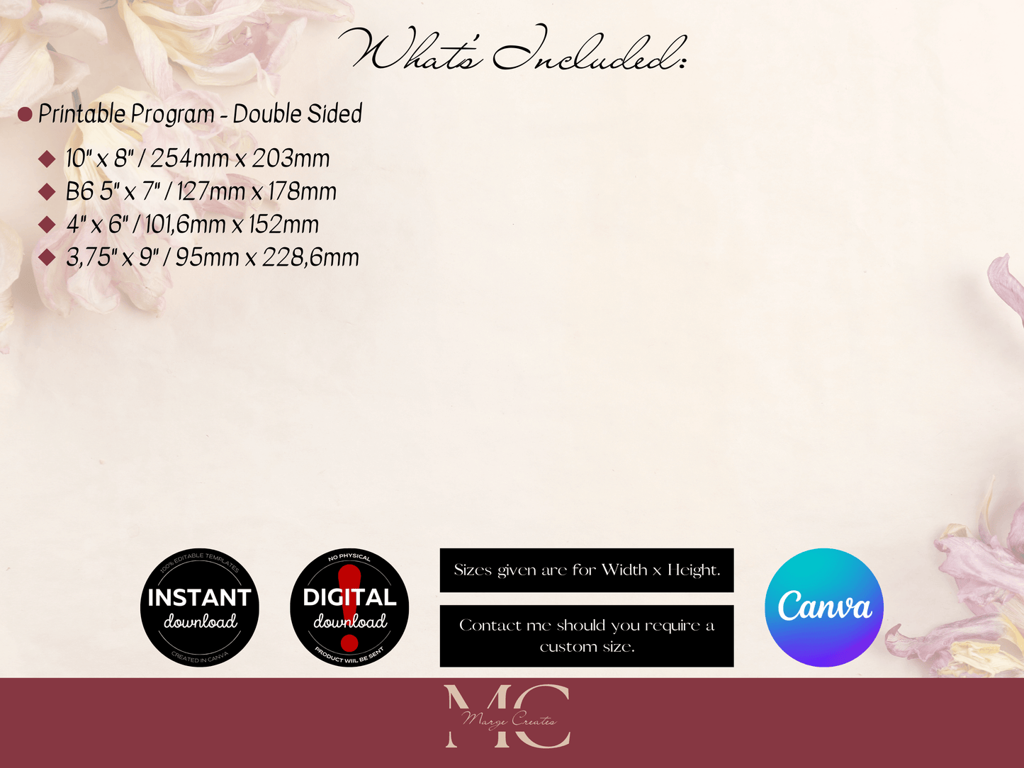 Eucalyptus & Gold Wedding Program Templates, Printable Templates