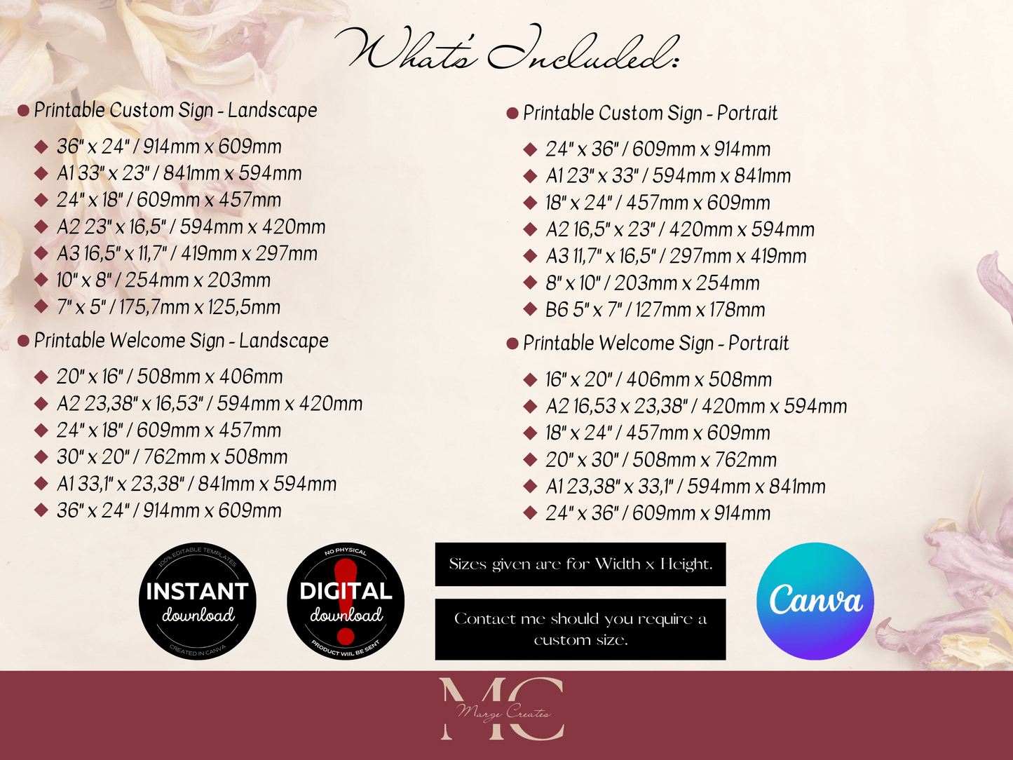 Eucalyptus & Gold Wedding Sign Template Bundle, Printable Templates