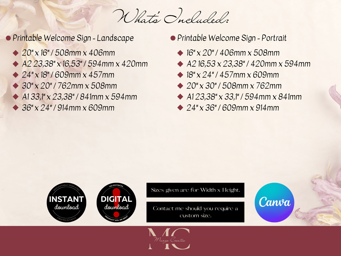 Eucalyptus & Gold Wedding Welcome Sign Templates, Printable Templates