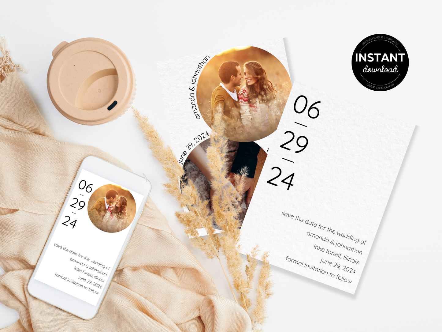 Minimalist Photo Wedding Save the Date Template, Printable & Digital Templates