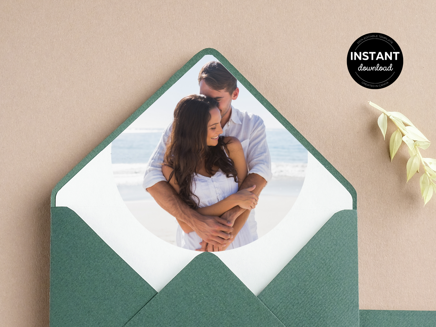 Minimalist Photo Wedding Envelope Liner Template, Printable Templates