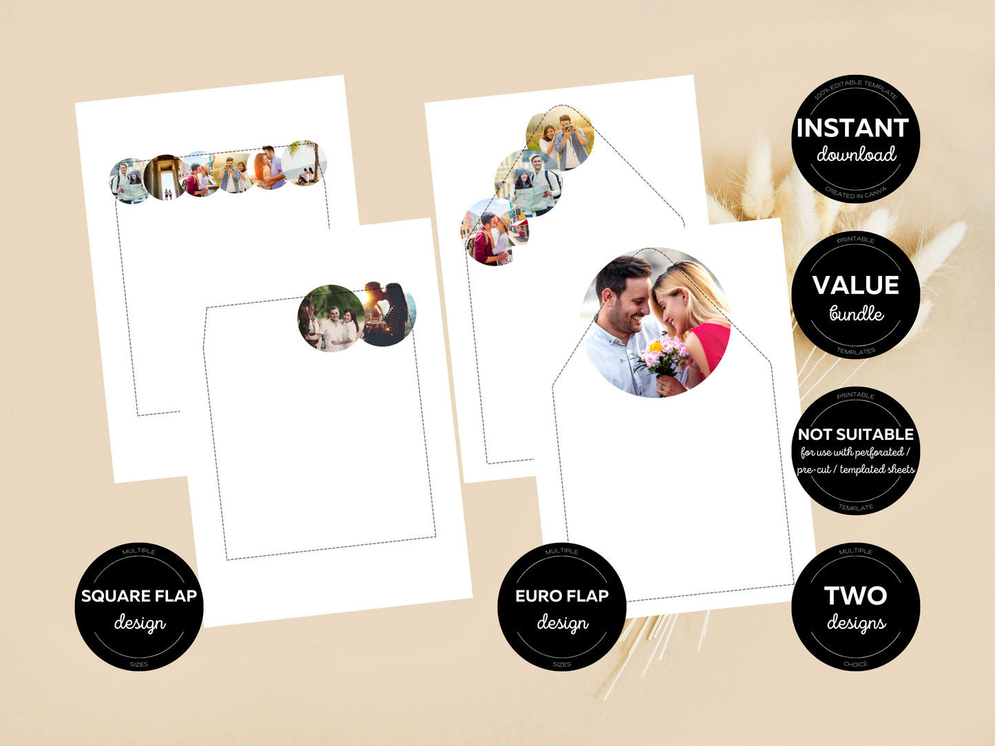 Minimalist Photo Wedding Envelope Decorative Template Bundle, Printable Templates