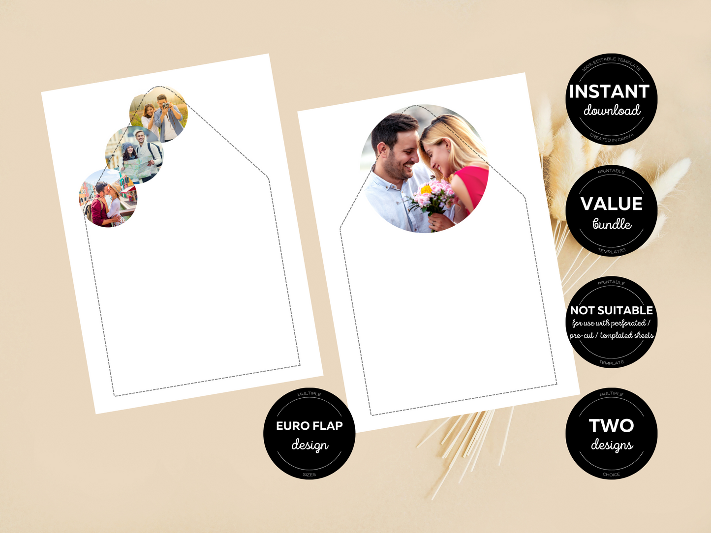 Minimalist Photo Wedding Envelope Liner Template, Printable Templates
