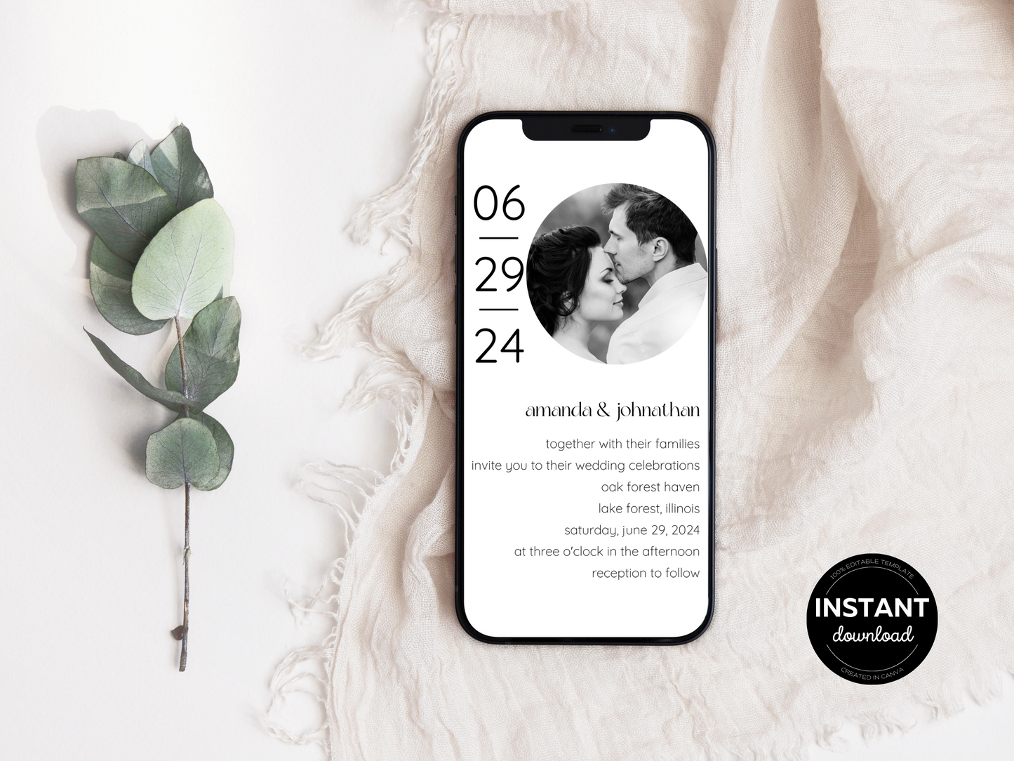 Minimalist Photo Wedding Invitation Template, Printable & Digital Templates