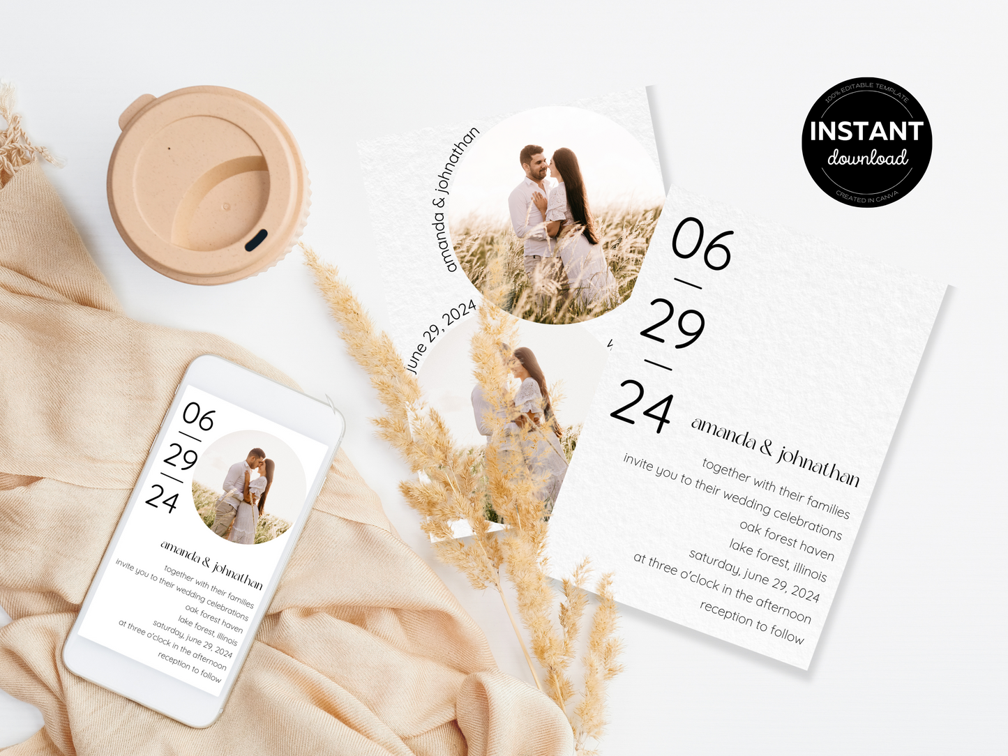 Minimalist Photo Wedding Invitation Template, Printable & Digital Templates