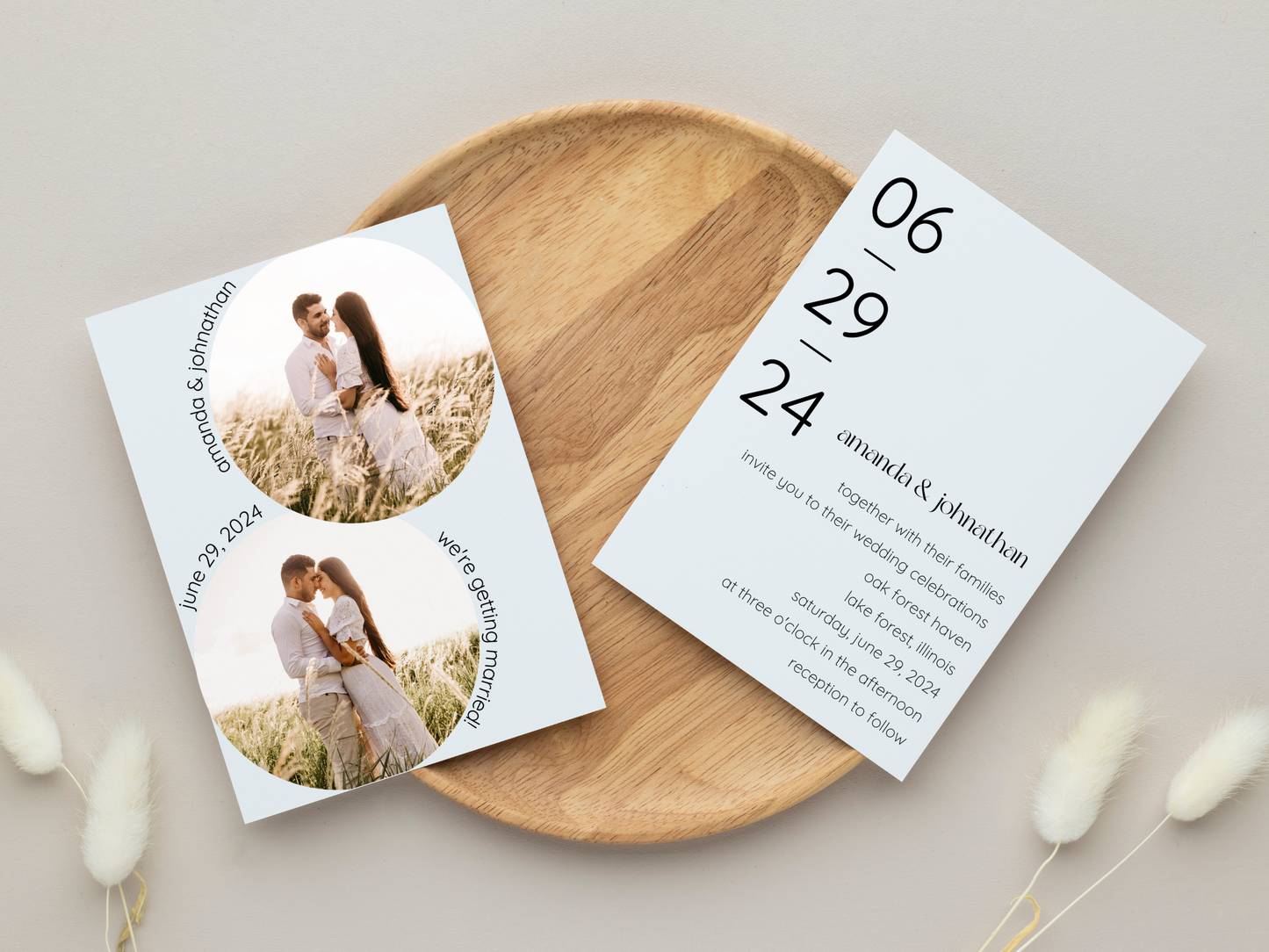 Minimalist Photo Wedding Invitation & Insert Card Template Bundle, Printable & Digital Templates
