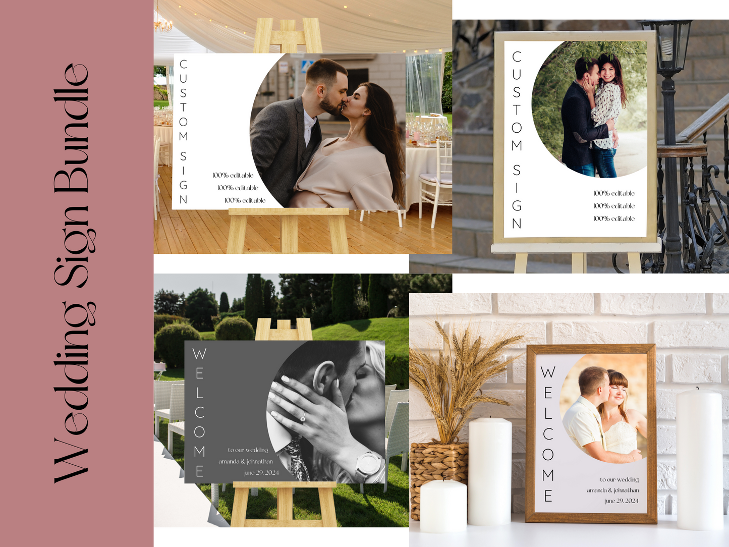 Minimalist Photo Wedding Sign Template Bundle, Printable Templates
