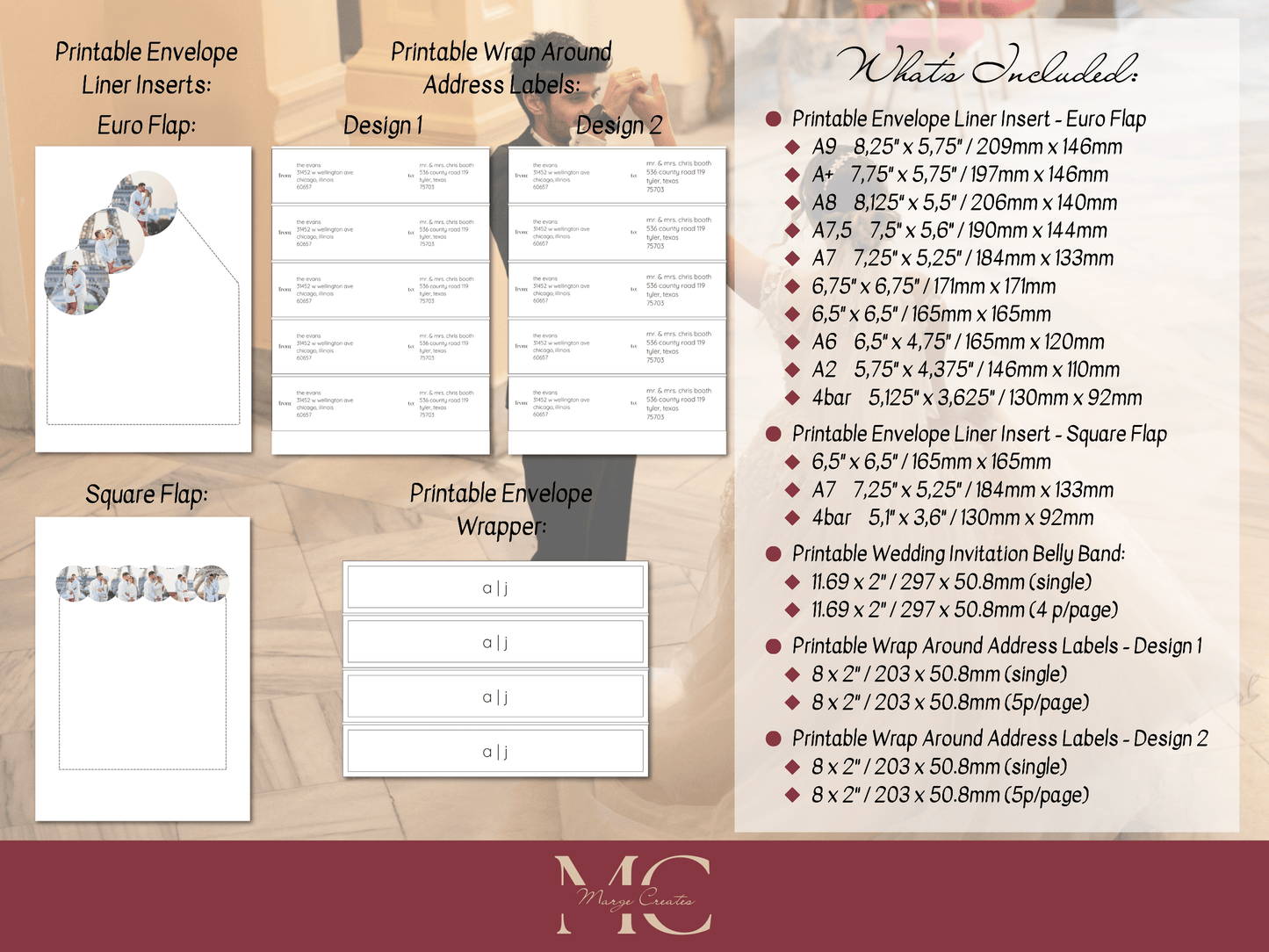 Minimalist Round Photo Wedding Invitation Suite with Envelope Decoration Templates, Envelope Design 2 (2Pc), Printable Templates