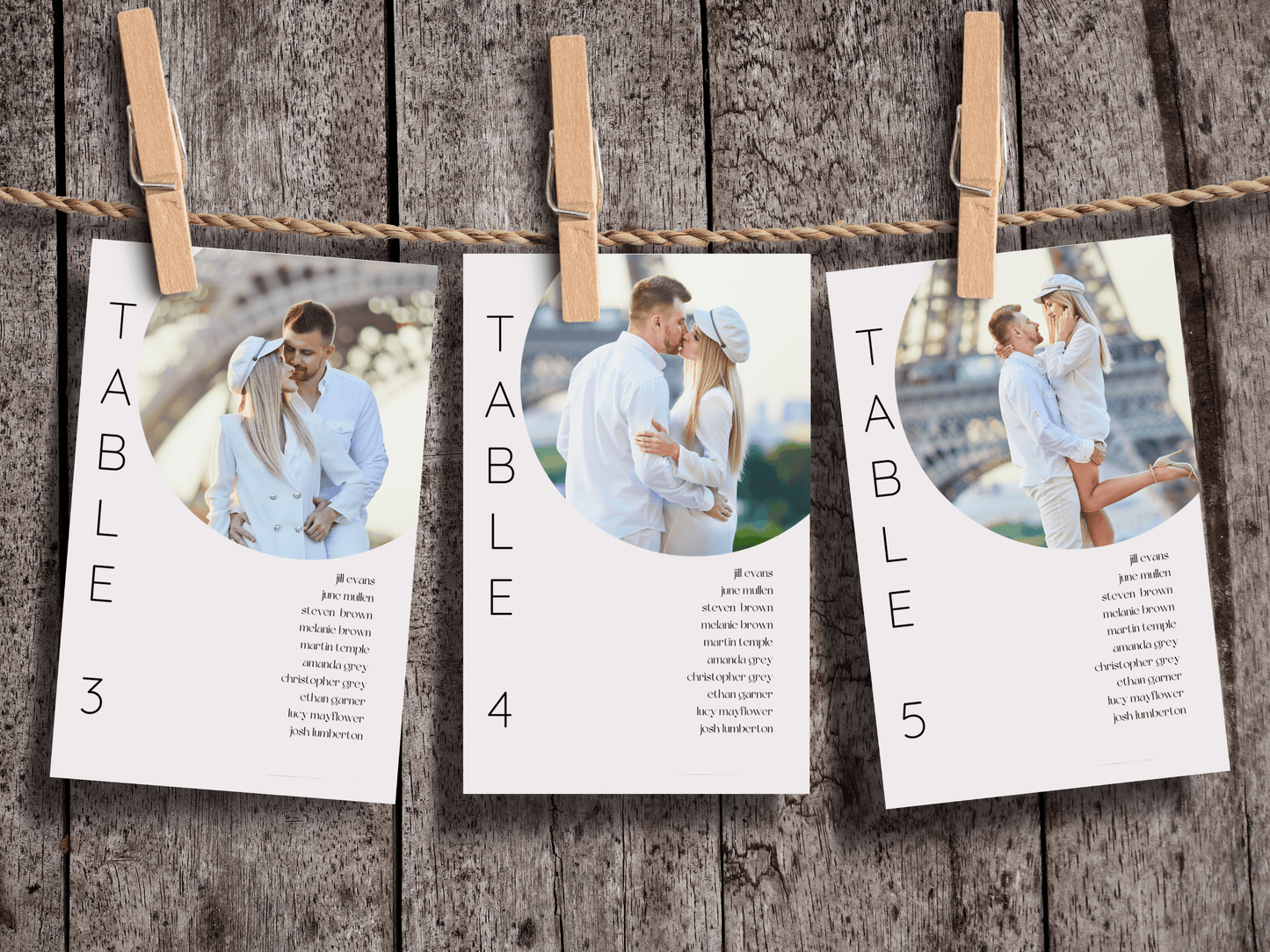 Minimalist Round Photo 7Pc Wedding Reception Bundle with Seating Chart Card, Printable Templates
