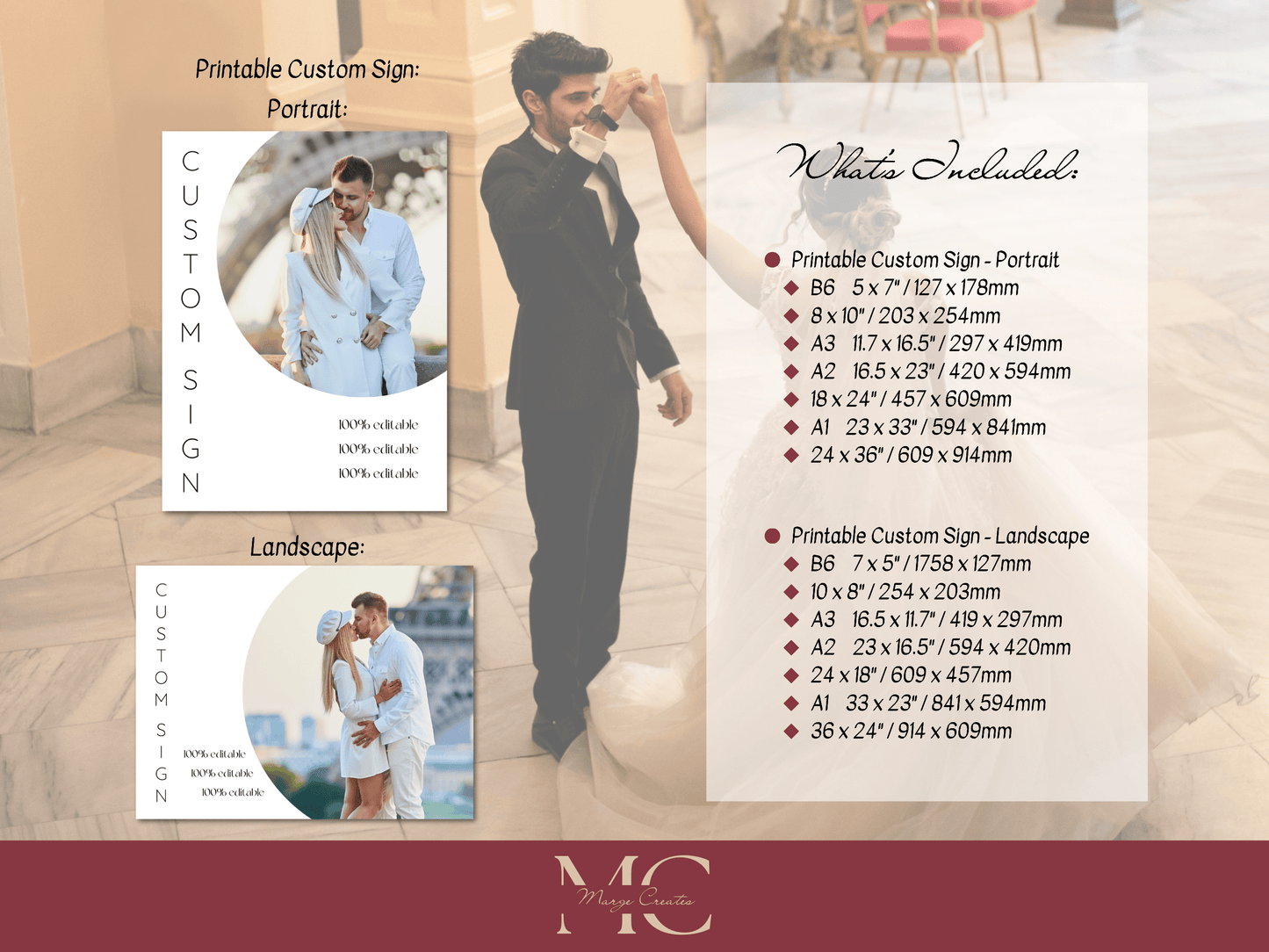 Minimalist Round Photo Wedding Custom Sign Template, Printable Templates