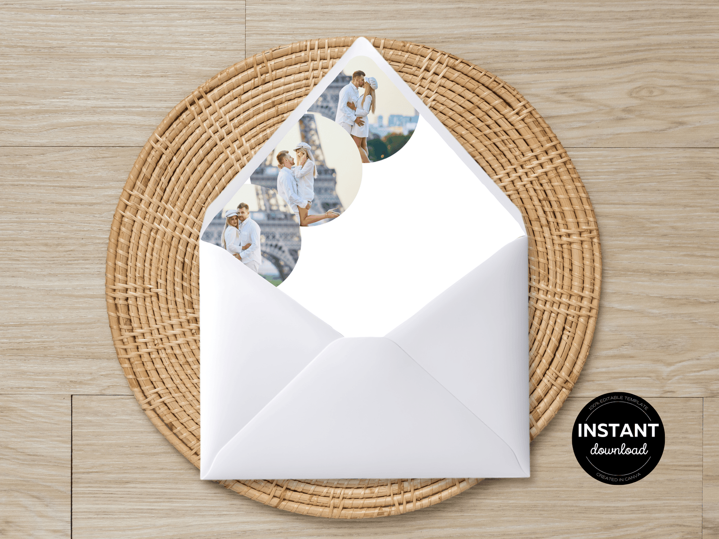 Minimalist Round Photo Wedding Envelope Decoration Template Bundle, Envelope Design 2 (2Pc), Printable Templates