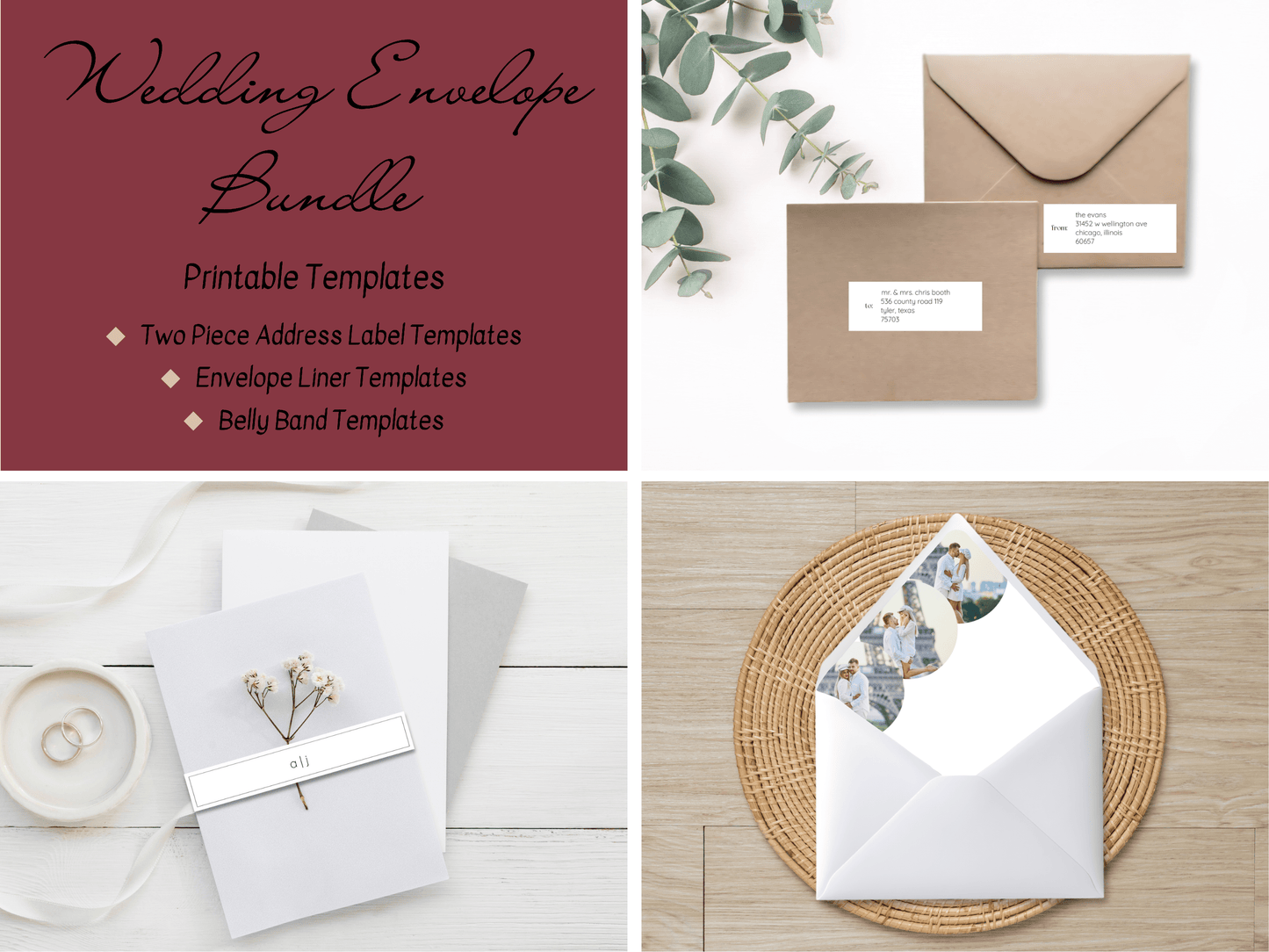 Minimalist Round Photo Wedding Envelope Decoration Template Bundle, Envelope Design 2 (2Pc), Printable Templates