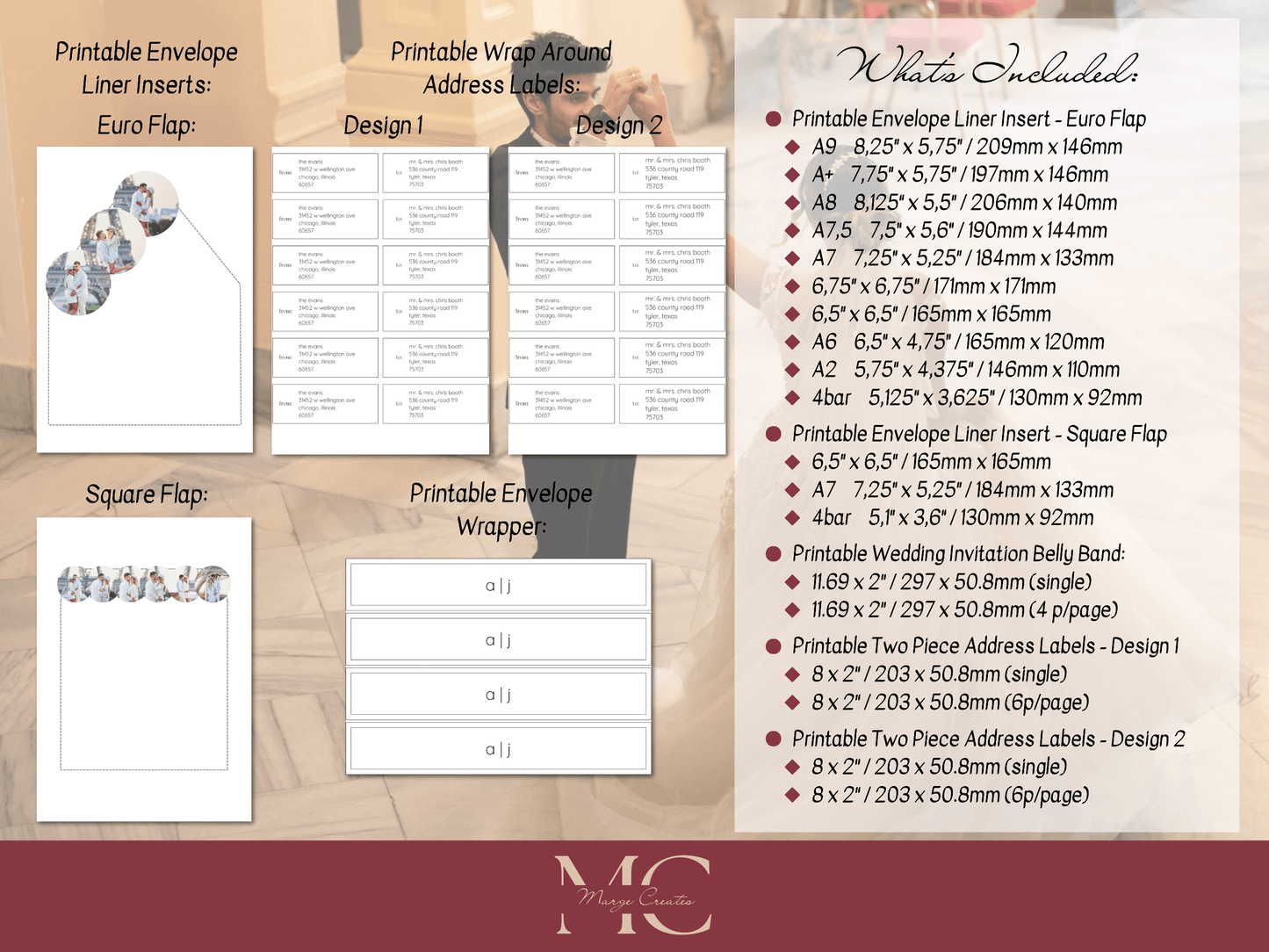 Minimalist Round Photo Wedding Envelope Decoration Template Bundle, Envelope Design 2 (2Pc), Printable Templates